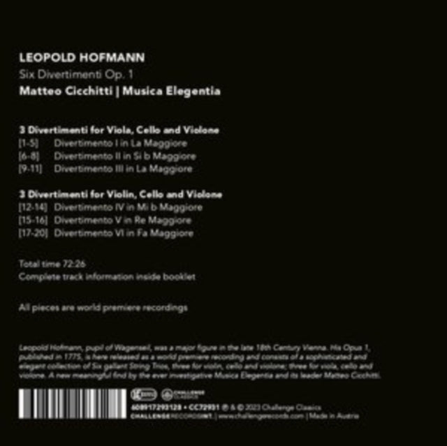 Leopold Hoffmann Six Divertimenti Op.1