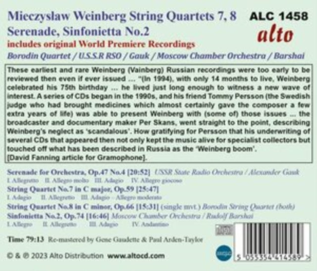 Mieczyslaw Weinberg Str Qrts Nos. 7 & 8
