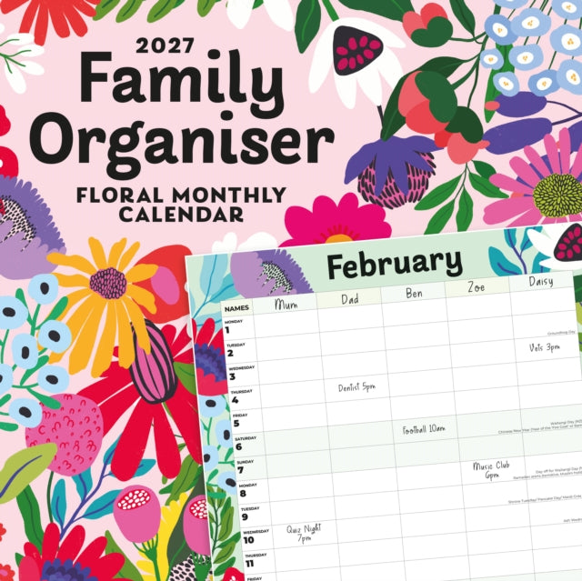 Family Organiser Floral 2027 Square Wall By Red Robin
