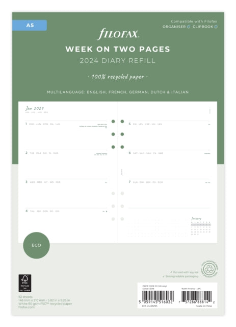 Filofax A5 Eco Week On Two Pages Diary W