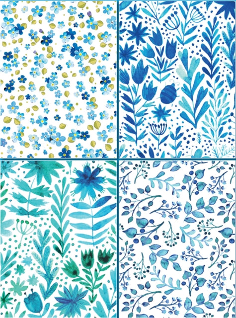Set Of 4 Magnetic Notepads Blue Abstract