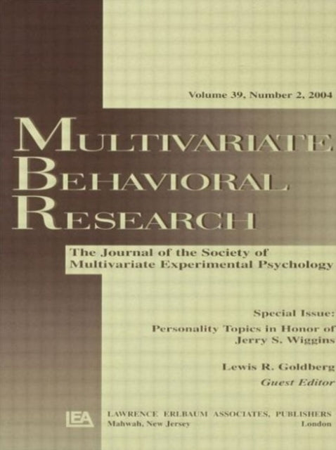 Personality Topics In Honor Of Jerry S. By Goldberg  Lewis R.