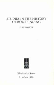 Studies In The History Of Bookbinding