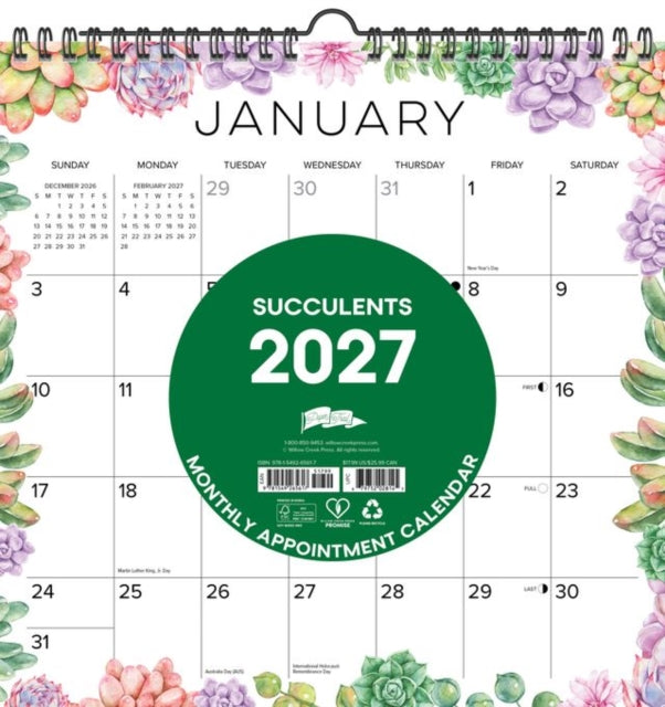 Succulents 20267 12 X 12 Spiral Wall Cal By Willow Creek Press