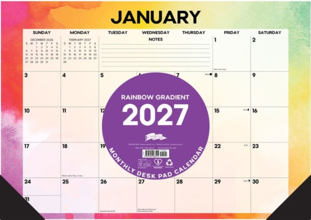 Rainbow Gradient 2027 17 X 12 Monthly De By Willow Creek Press